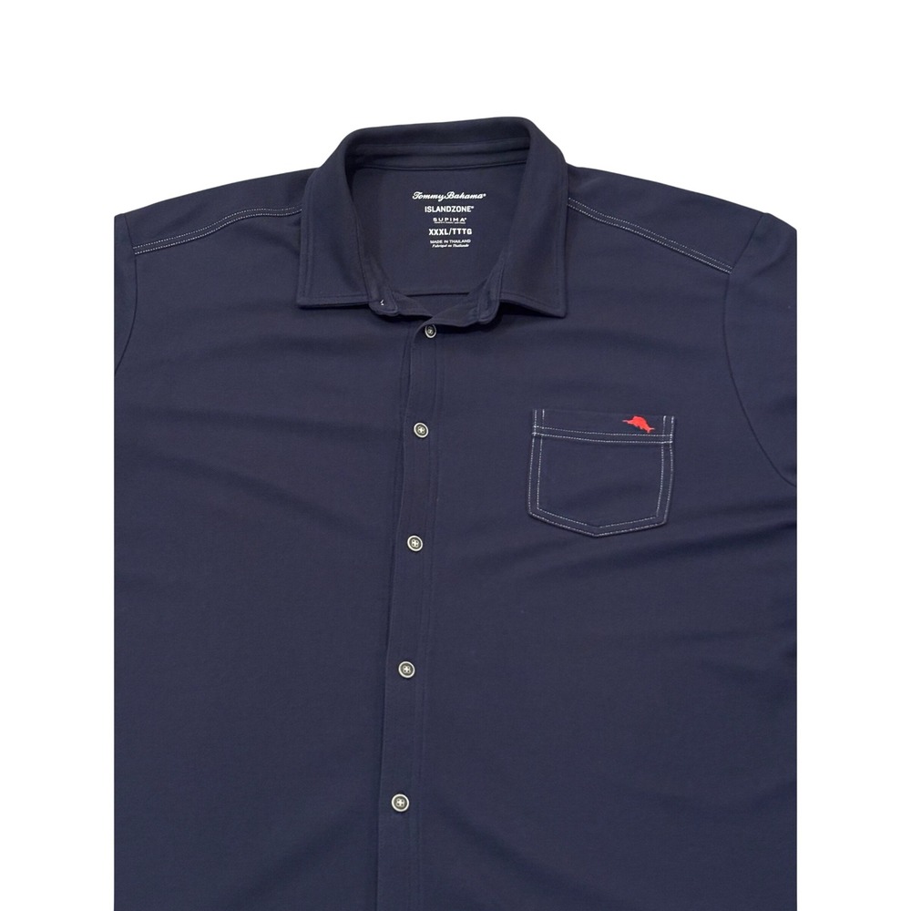 Tommy Bahama IslandZone Supima Navy Blue Button Down Shirt XXXL Short Sleeve